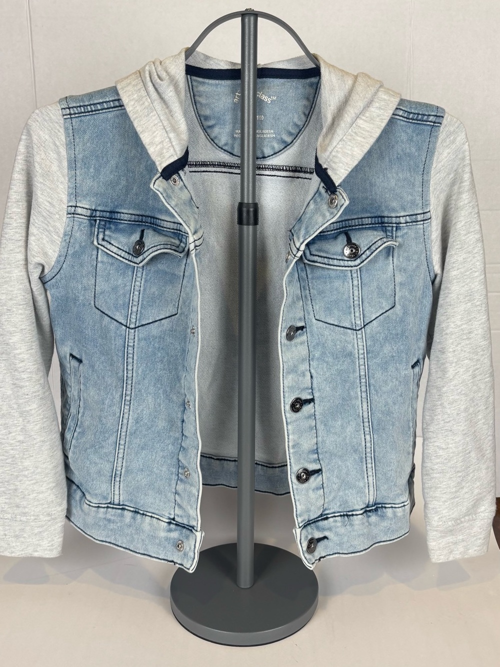 Art Class Kids Denim Hoodie Jacket Light Wash Gray Sleeves Size M 8/10